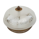 Glass globe ceiling lamp frosted pattern and brass opened frame
