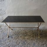 Rectangular coffee table in smoked glass and brass, animalist legs