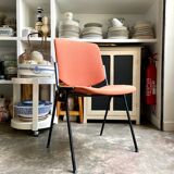 Peach cotton and black metal chair, 1960s
