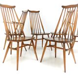Set of 6 vintage Ercol elm & beech Goldsmith dining chairs mid century