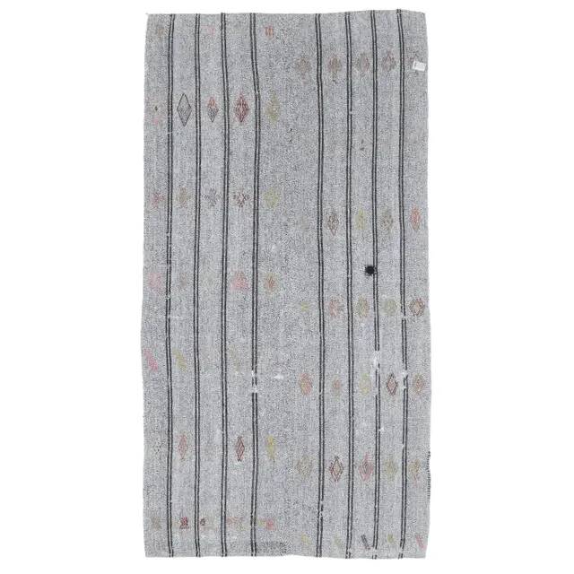 1970s Turkish Handmade Wool Kilim Striped Runner Rug 131x260