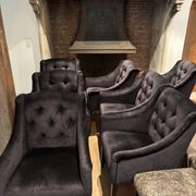 set of 8 upholstered dining chairs in black velvet