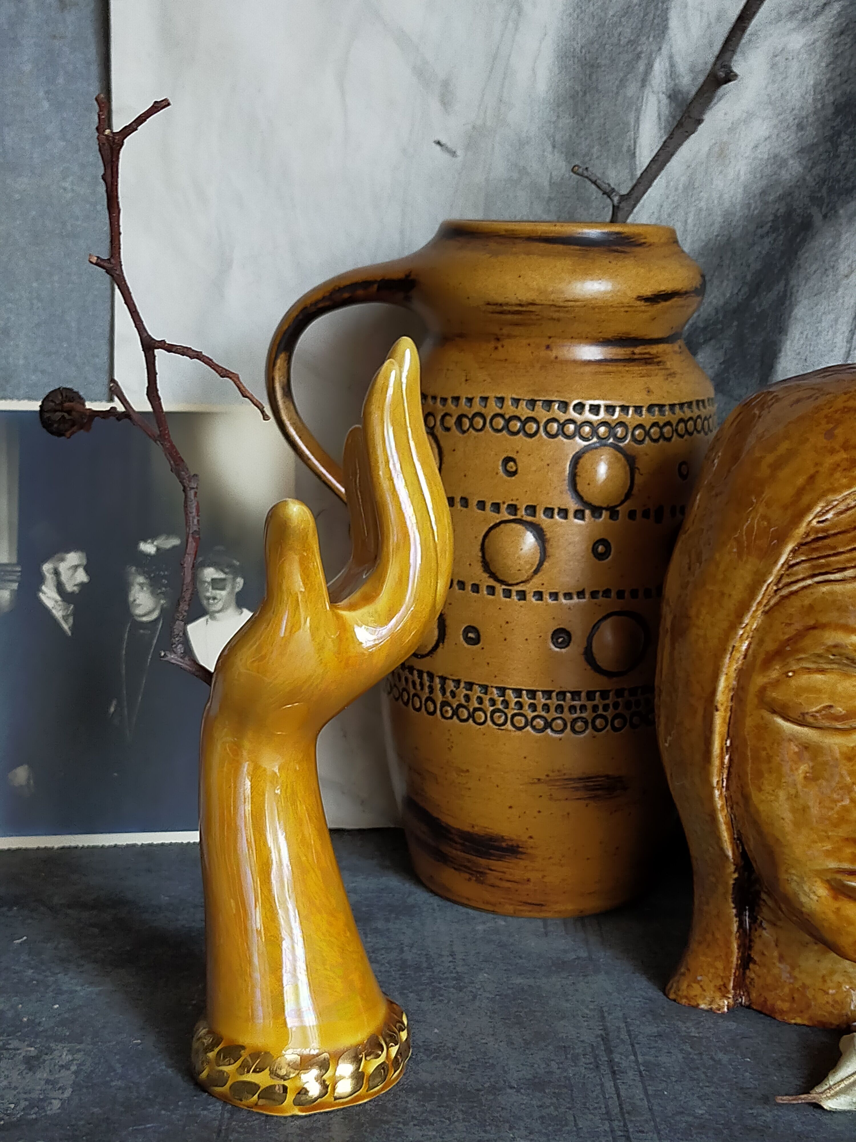 Soliflore baguier hand ceramic iridescent 50s