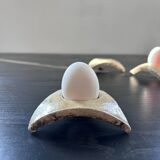 Set of 3 egg cups signed in raku