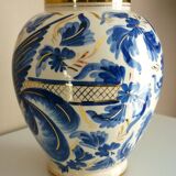 Vase vintage Hubert Bequet Quaregnon, oiseau du paradis bleu et dorure