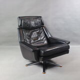 Danish Leather Swivel Lounge Chair by Werner Langenfeld for Esa Møbler, 1960s