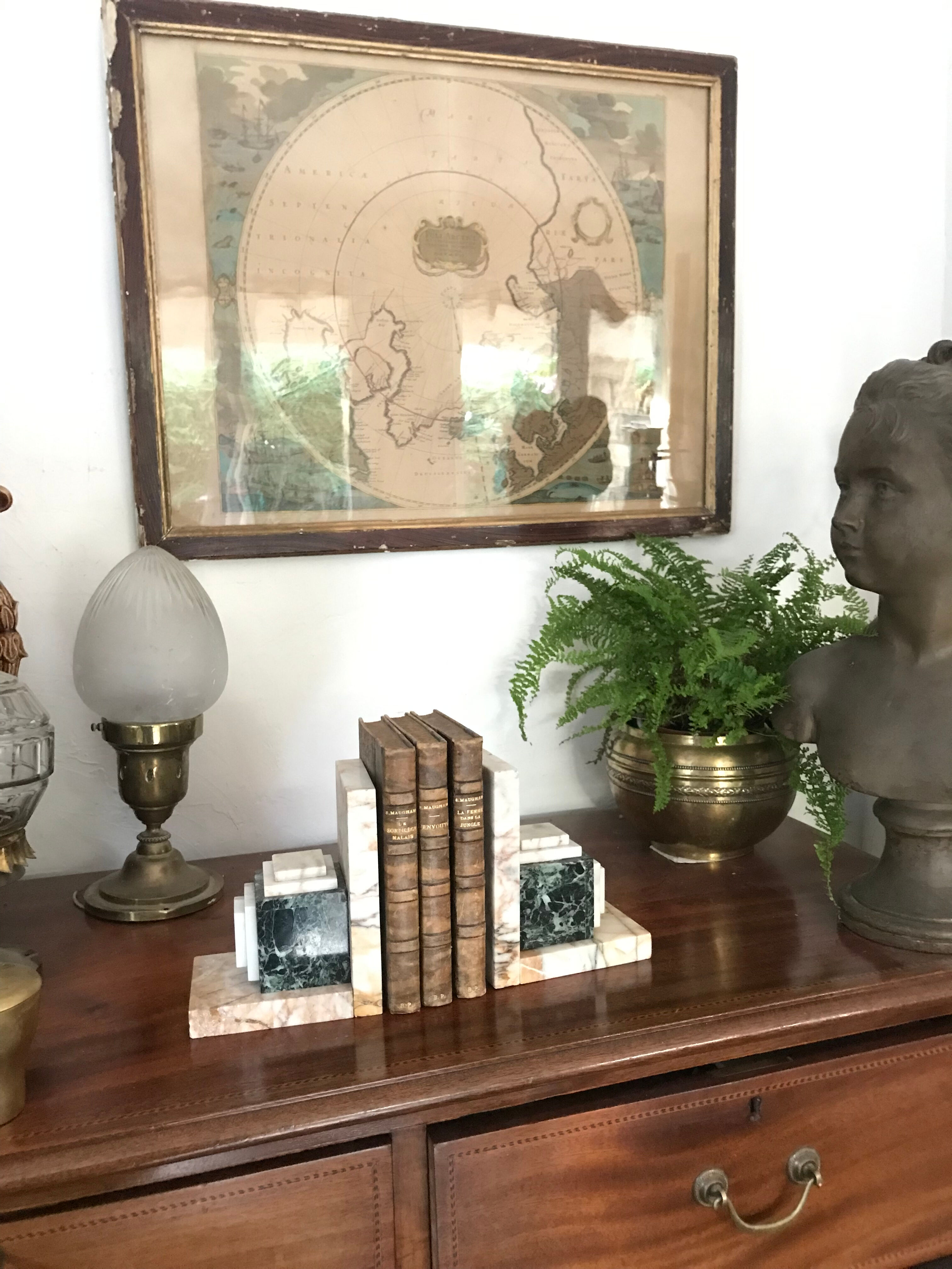 Pair of Art Deco marble book clamts