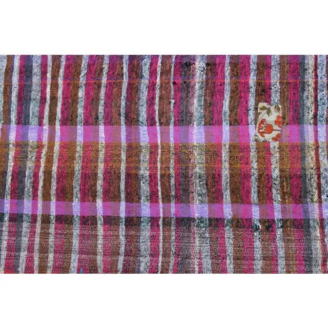 Vintage Turkish Hand-Knotted Wool Cotton Purple Kilim Runner Rug 125x322