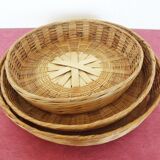 Lot 3 baskets gigogne in vintage rattan 70s/80s