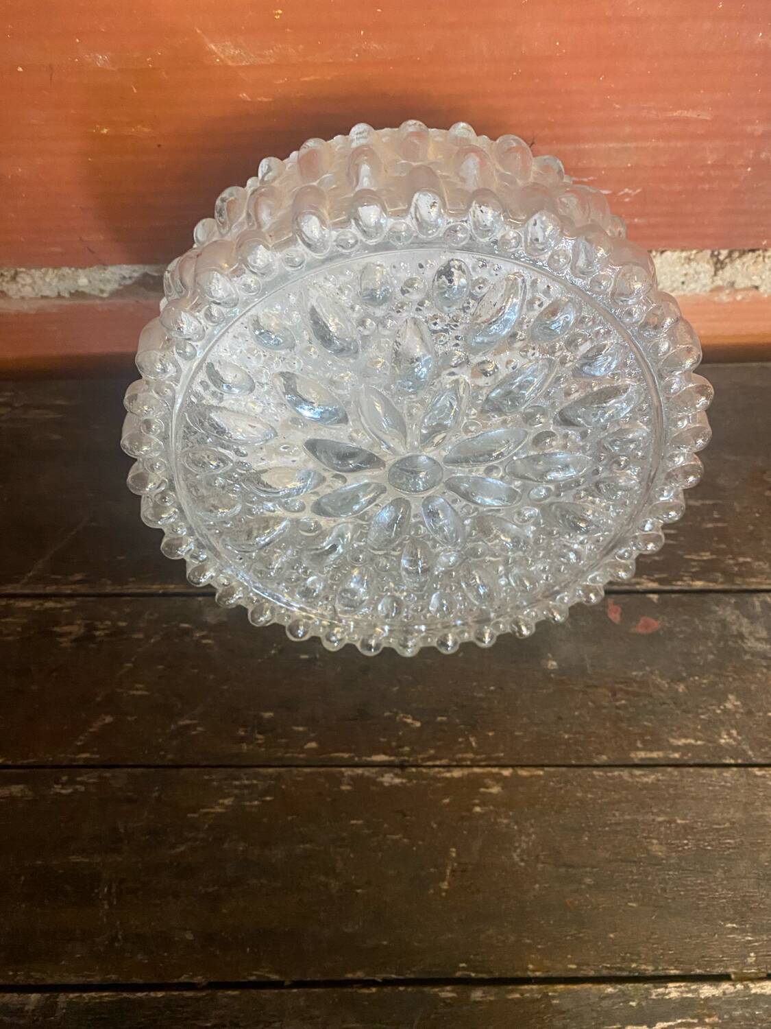 Vintage White Metal Support + Moulded Glass Ceiling Light Fixture