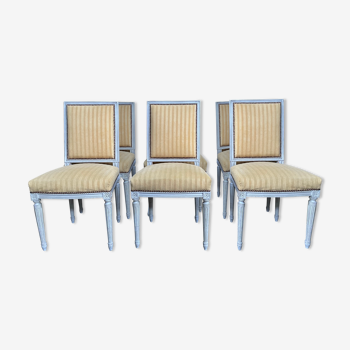 Suite de 6 chaises de style Louis XVI velours jaune