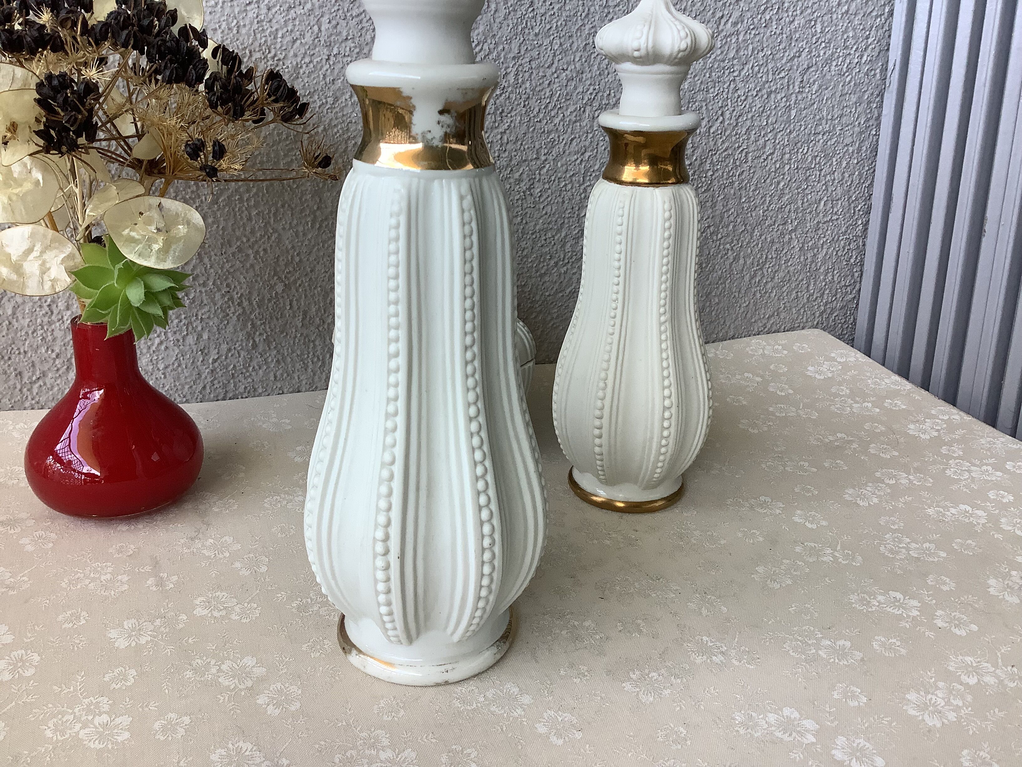 3 porcelain biscuit bottles from La Couleuvre art deco