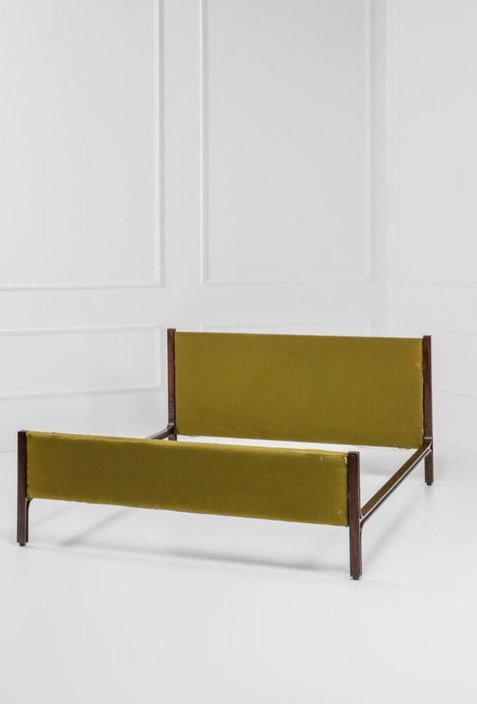 Double Bed in Wood and Green Fabric by Gianfranco Frattini for Bernini, 1960s