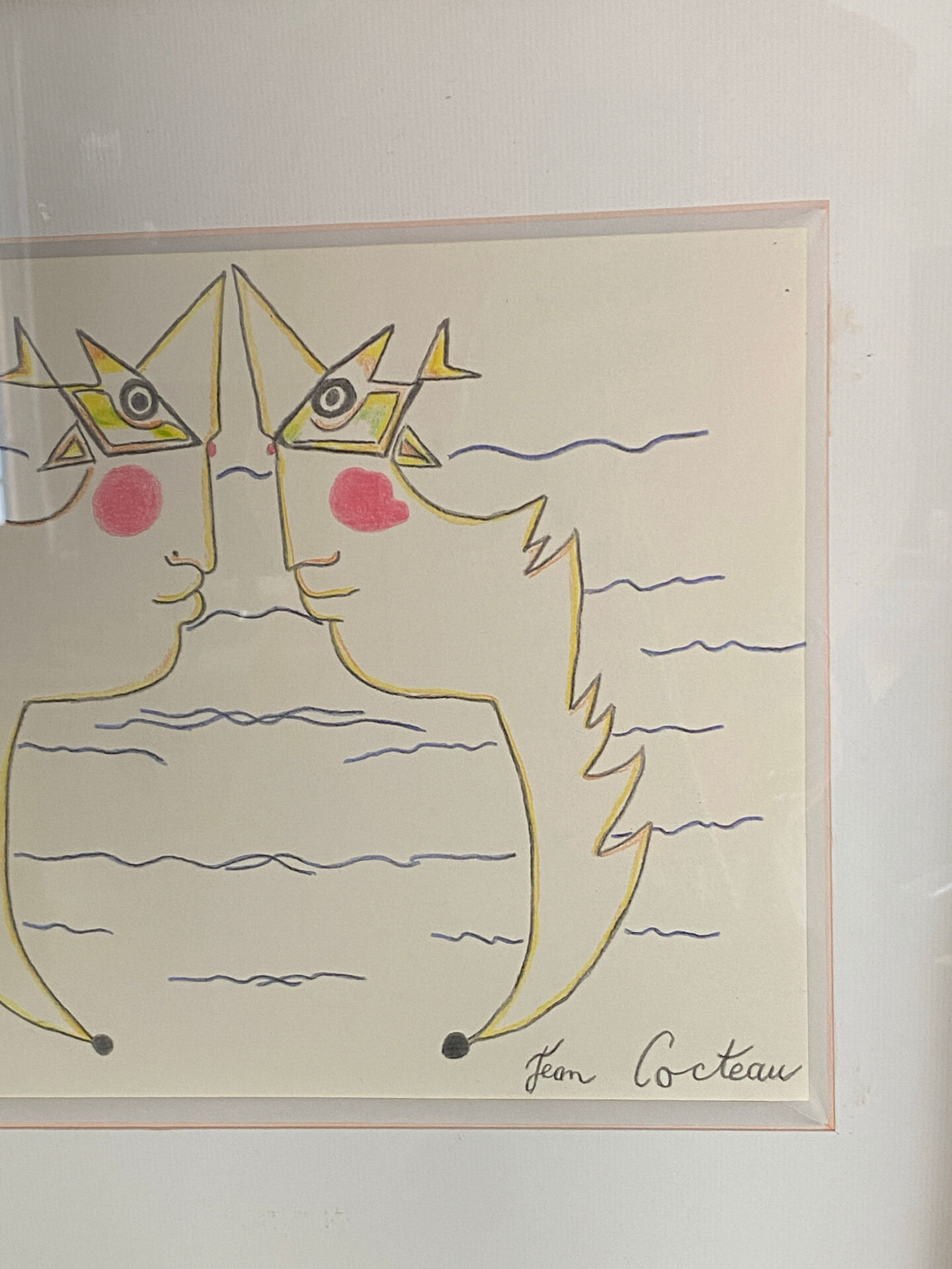 Lithograph, double profiles, Jean Cocteau