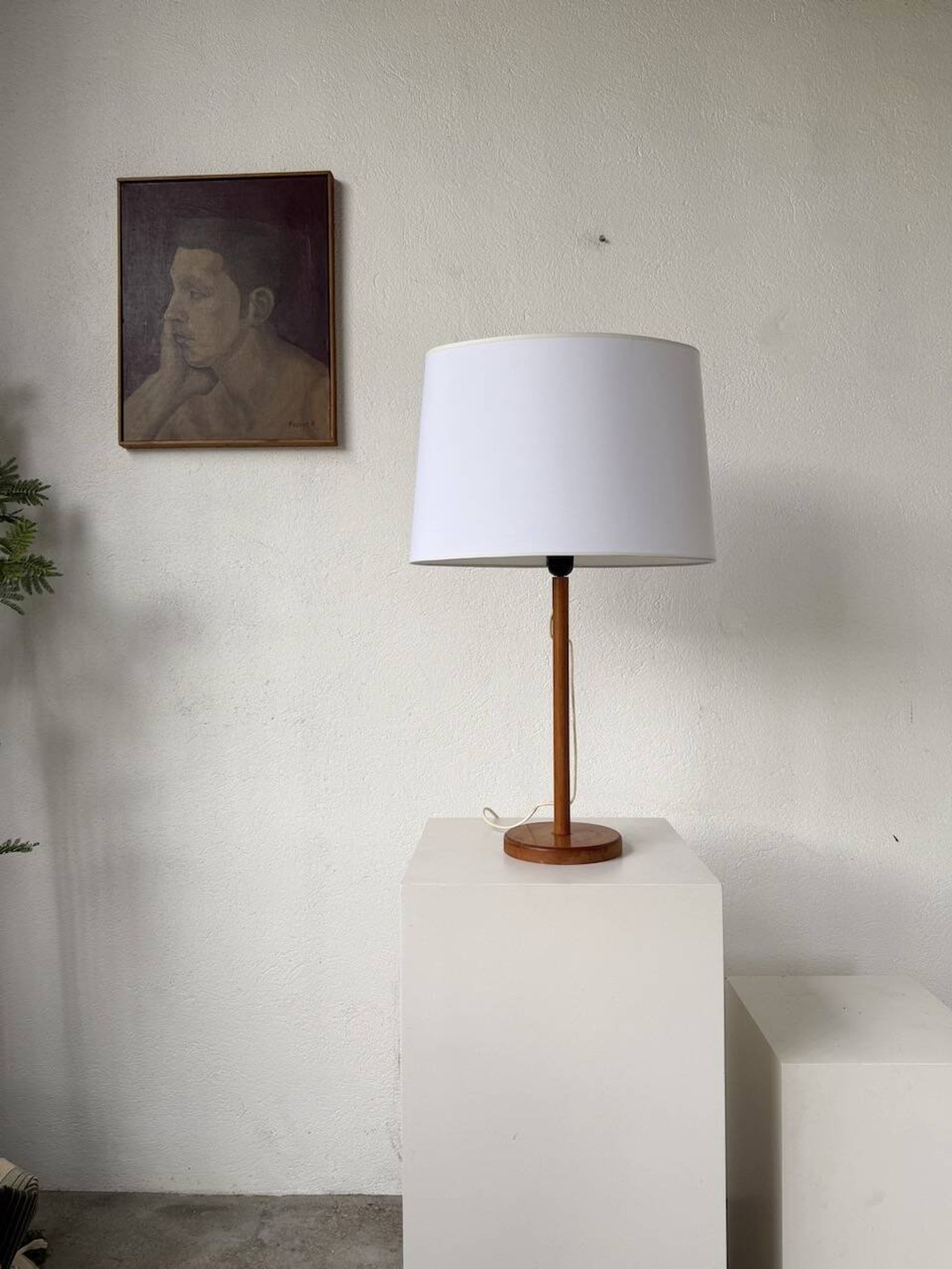 Lampe de table bois chêne années 70