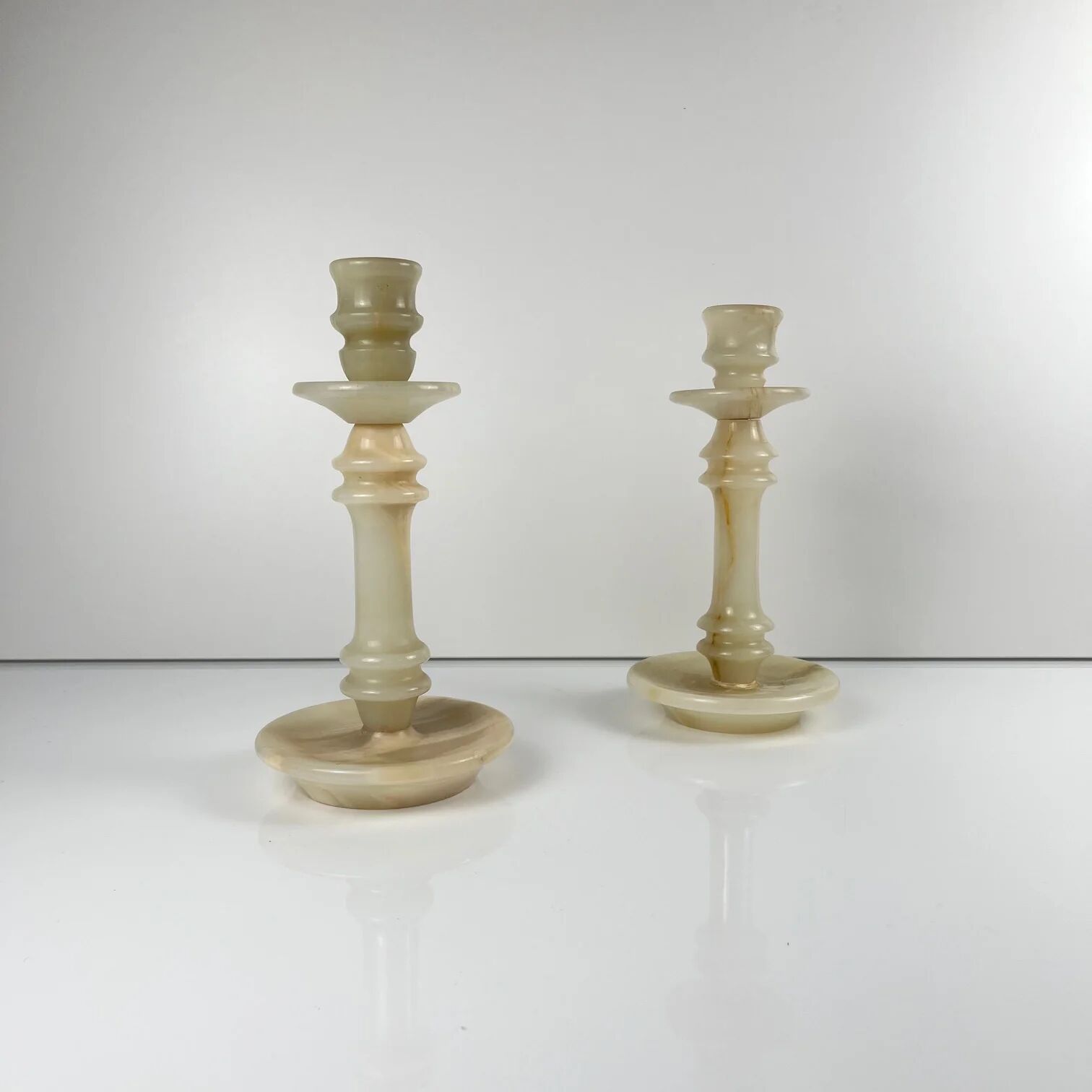 Pair of alabaster candlesticks, 20th century