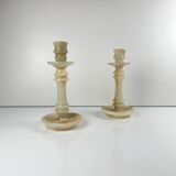 Pair of alabaster candlesticks, 20th century