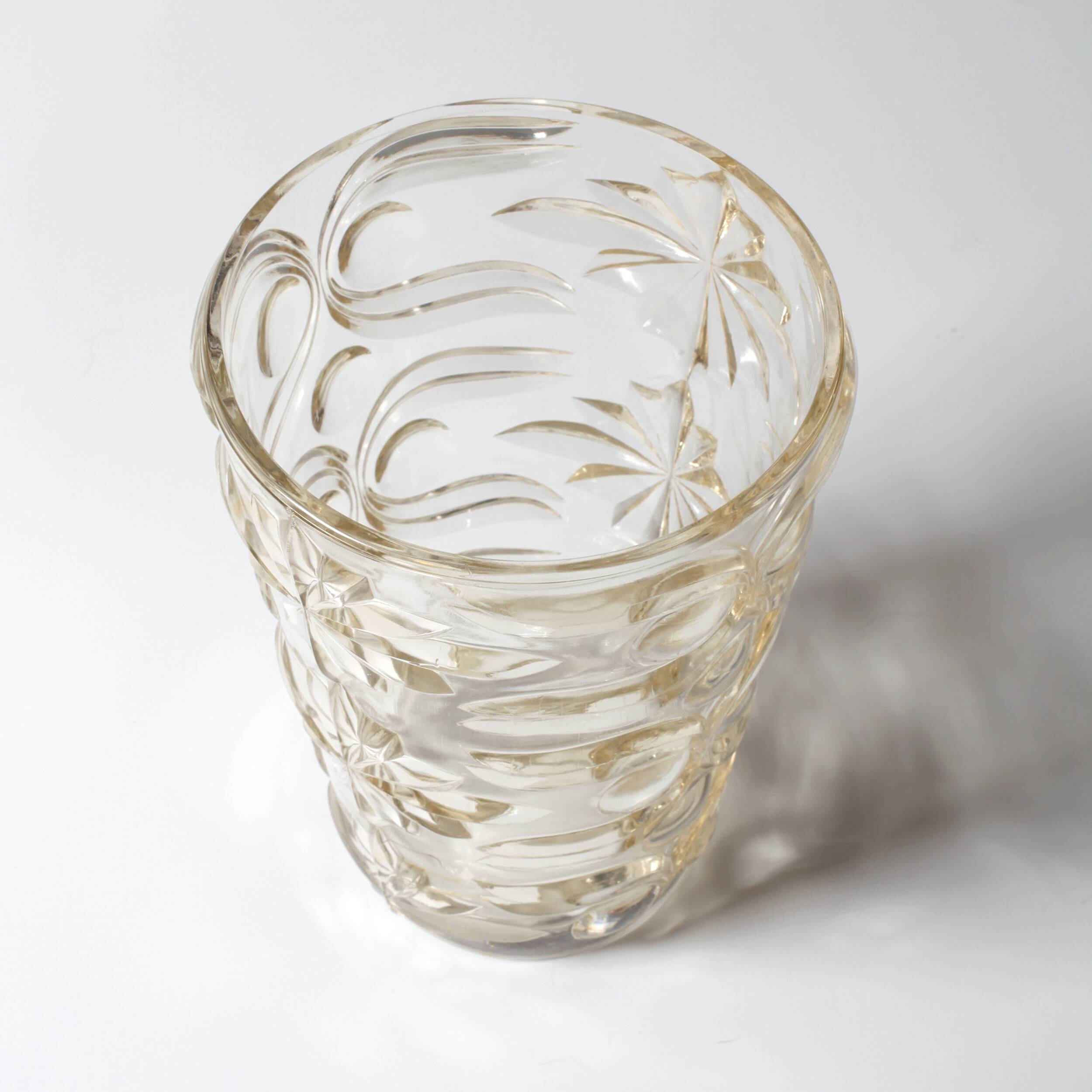 Mid-century Solid Heavy Clear Pattered Glass Flower Vase / Fidenza / Italy