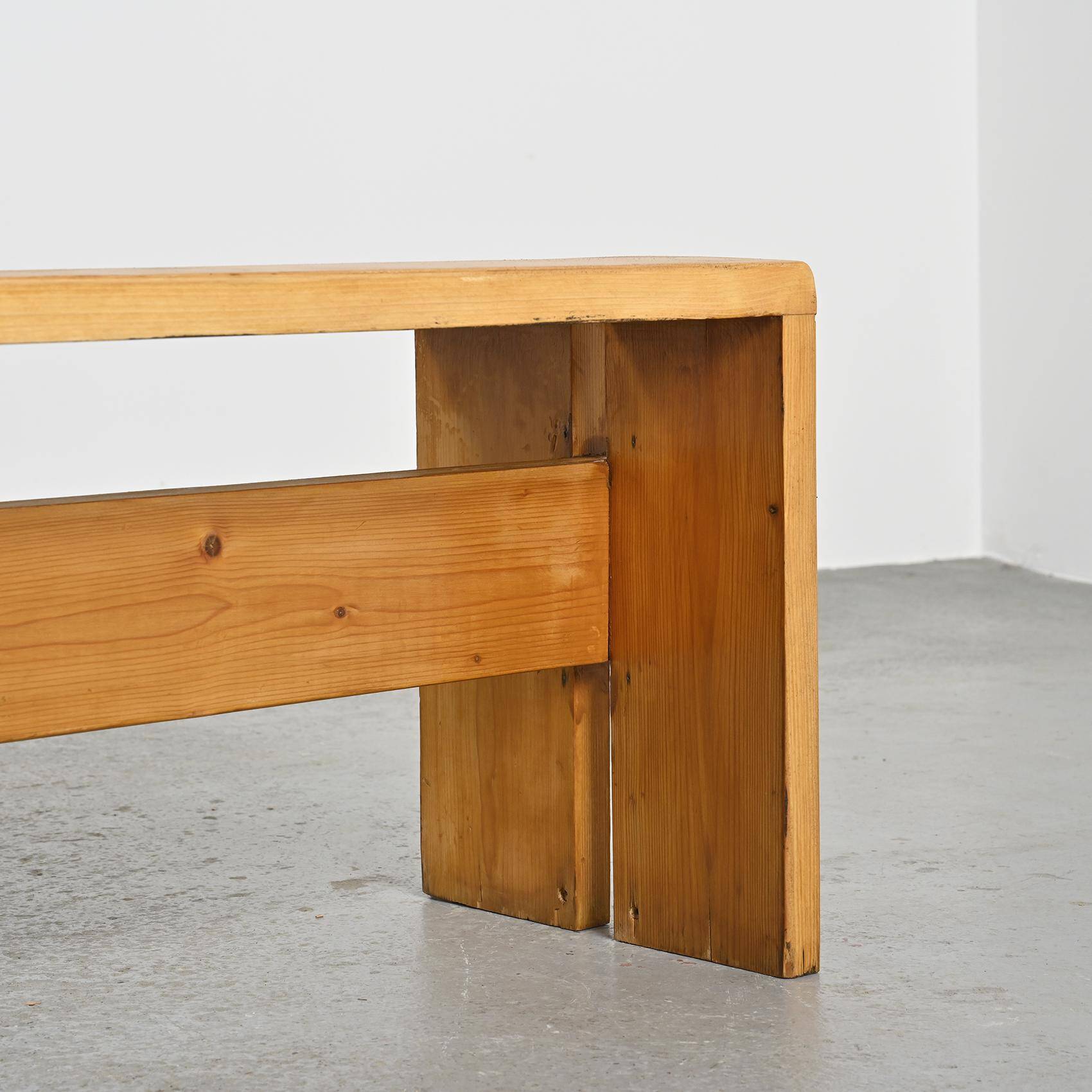 Large solid pine bench, Les Arcs, circa 1973