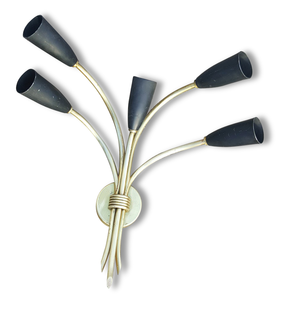 Applique bouquet 5 branches black steel cones, Edition Lunel, 50 years