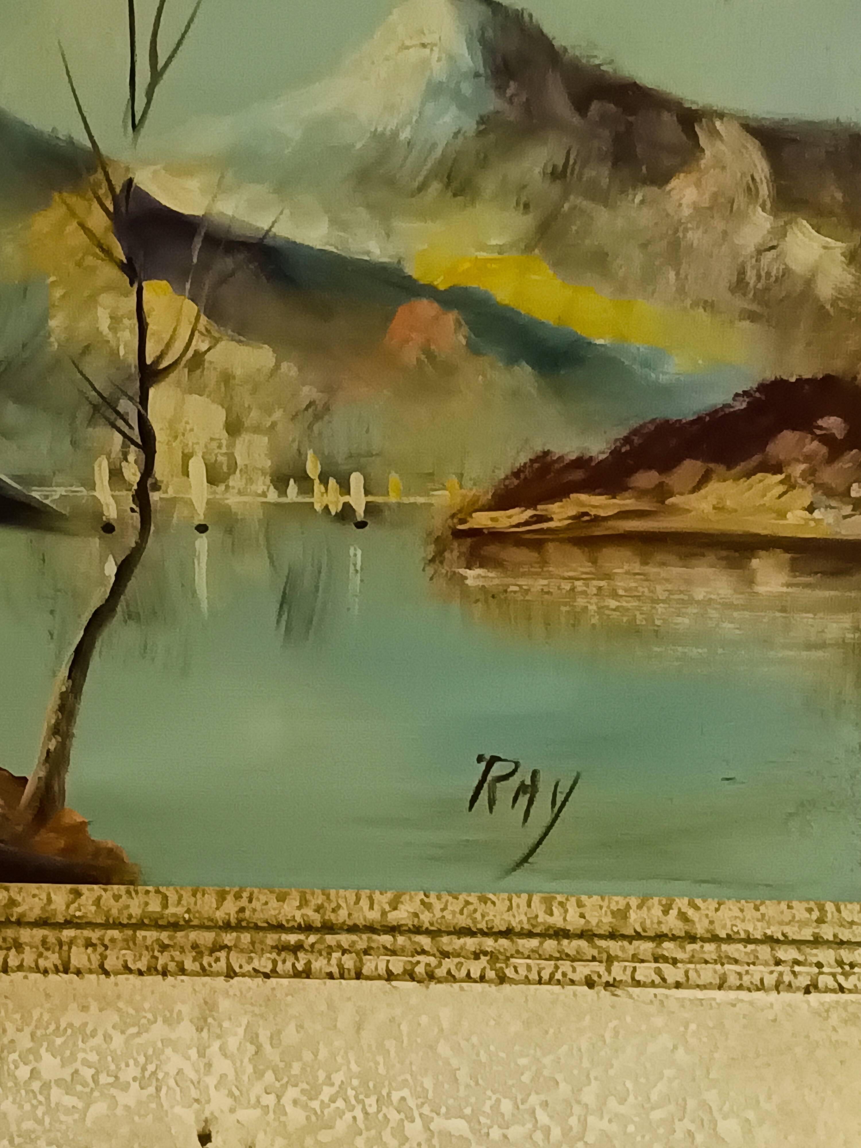 vintage oil on canvas 1950/1960 mountain landscape