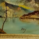 vintage oil on canvas 1950/1960 mountain landscape