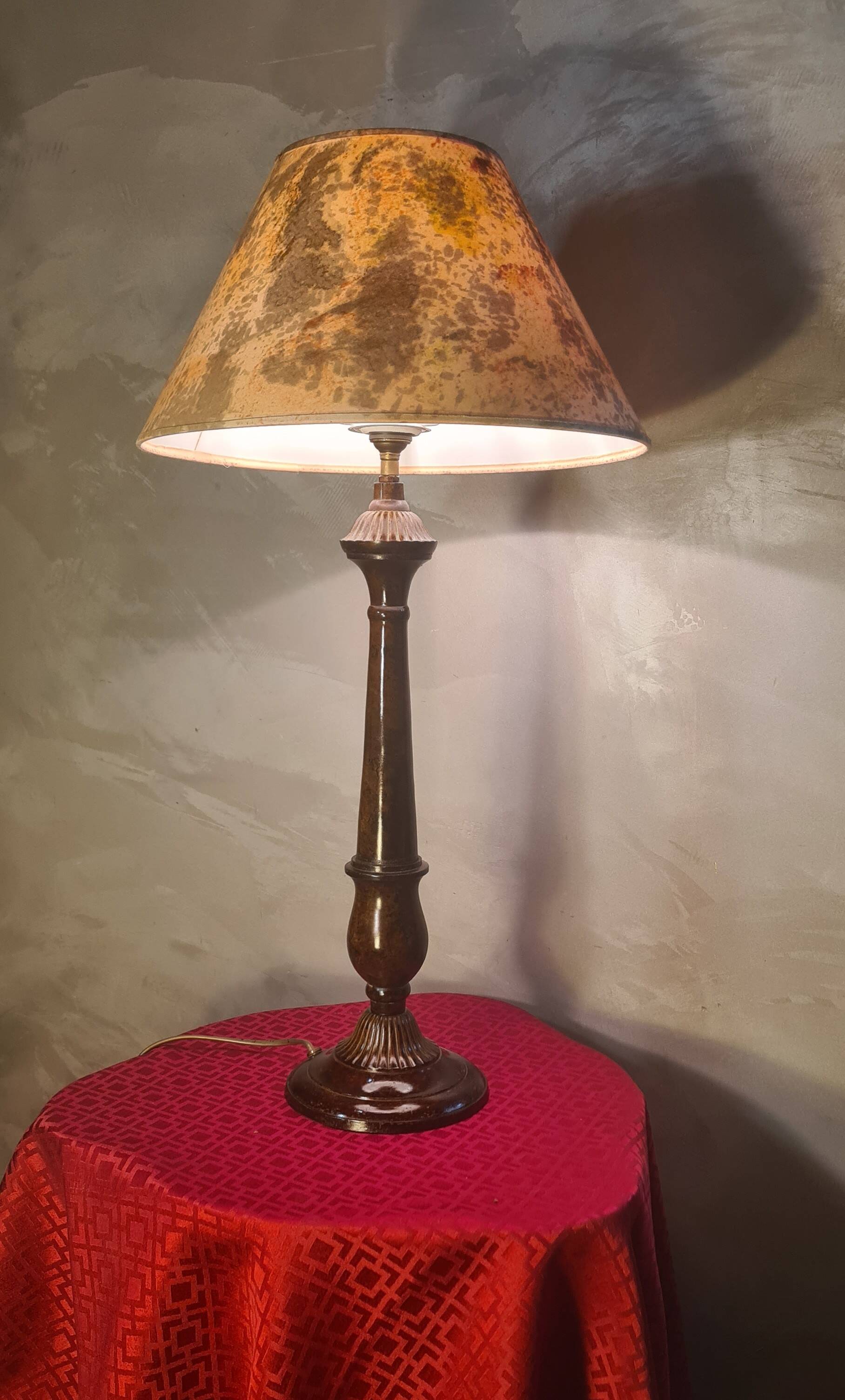 1930s tortoiseshell painted steel lamp with parchment shade 73x40 cm