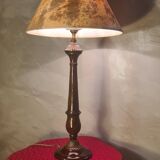 1930s tortoiseshell painted steel lamp with parchment shade 73x40 cm