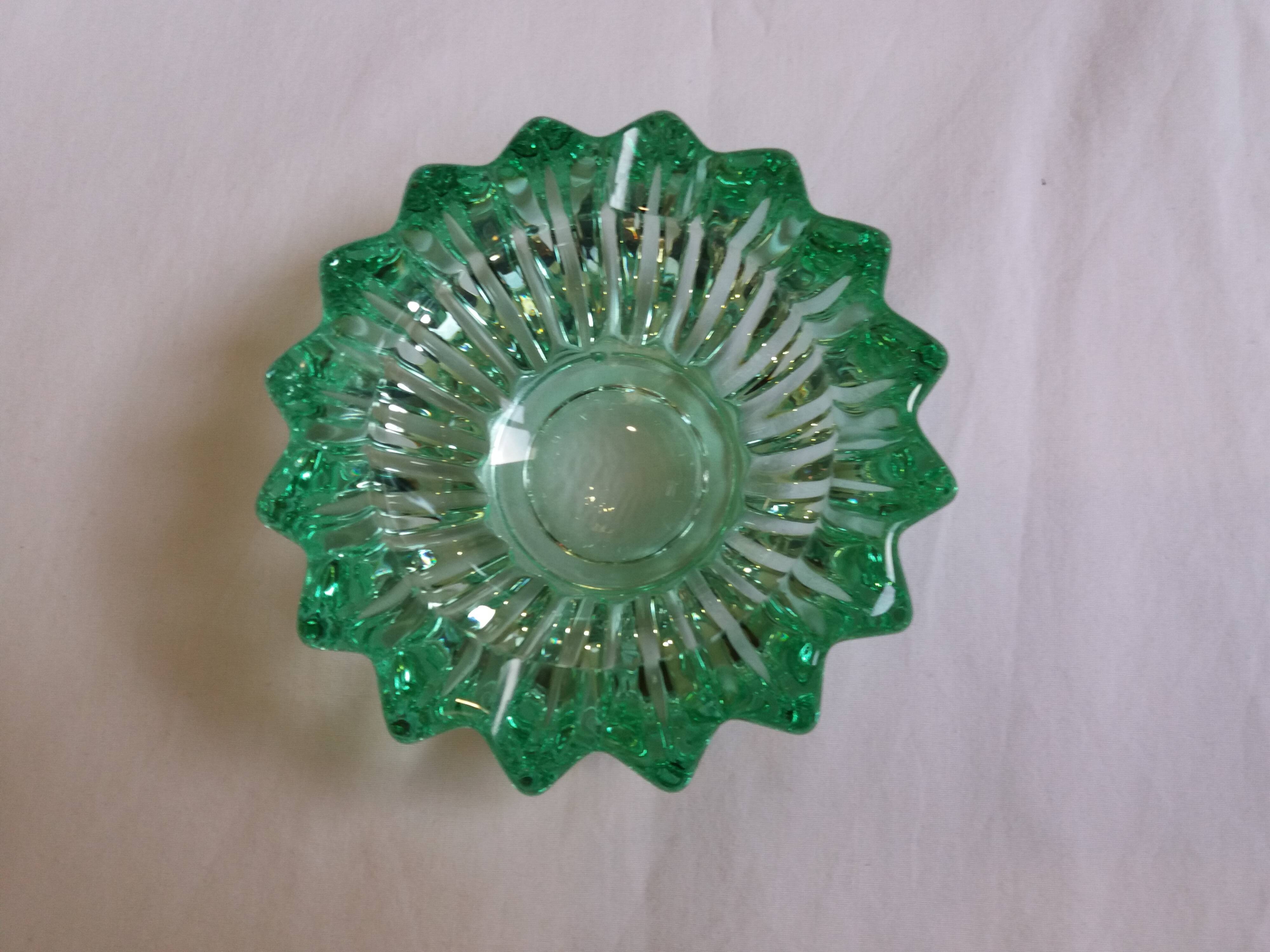 Pierre D'avesn green crystal ashtray, Art Deco
