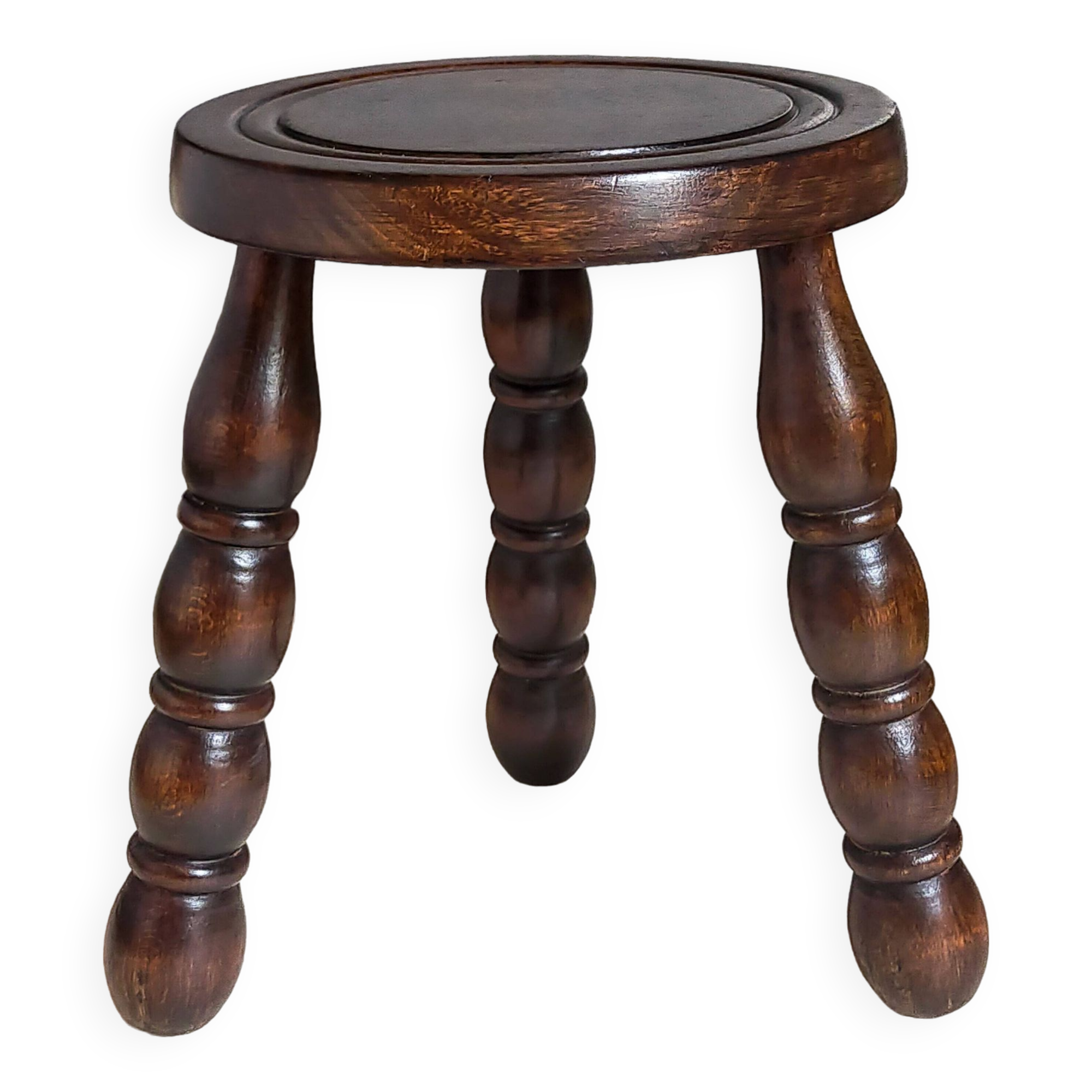 Vintage solid turned wood tripod stool