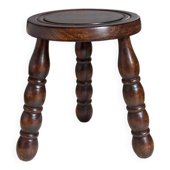 Vintage solid turned wood tripod stool
