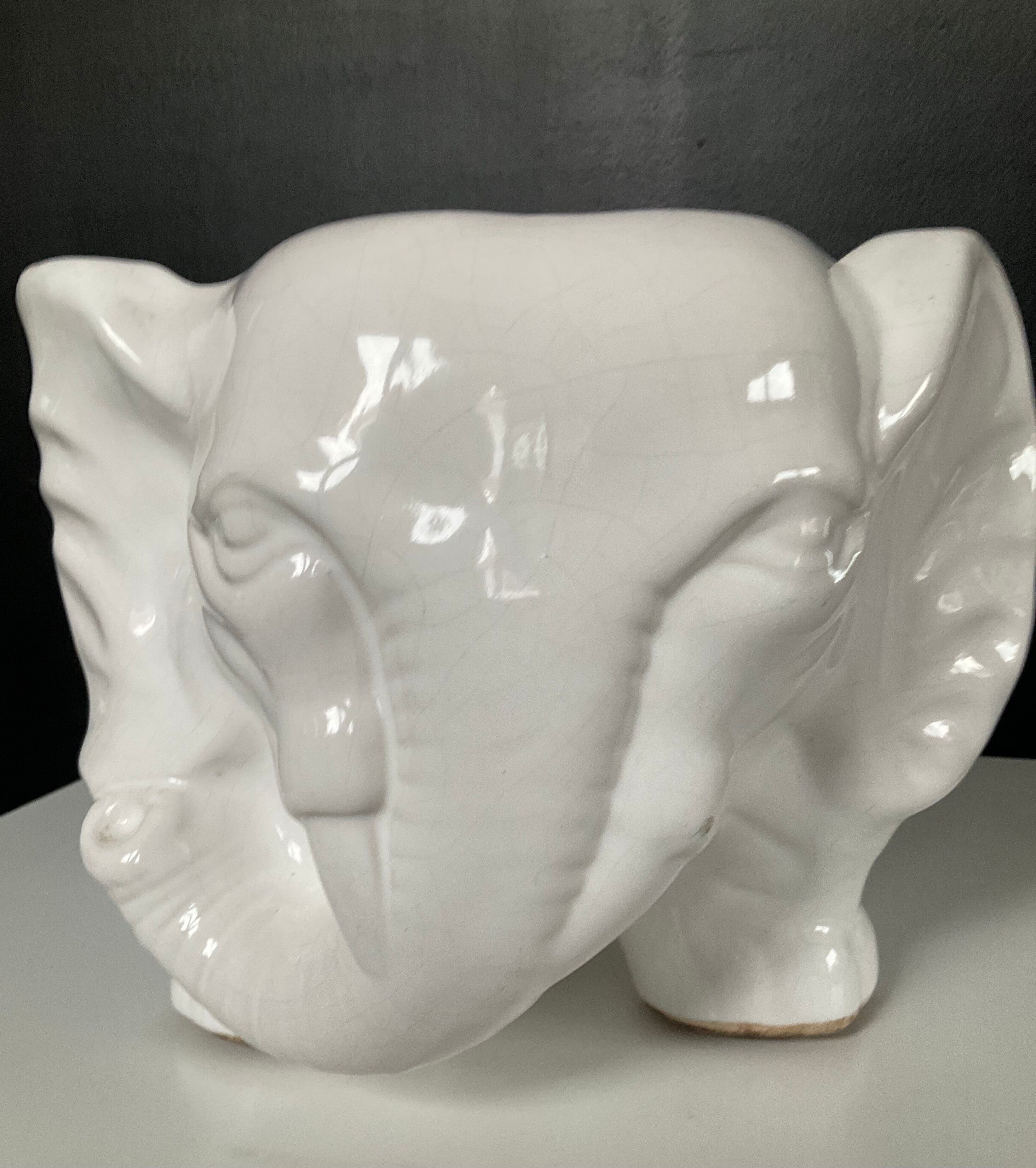 Vintage elephant cache pot in glazed ceramic