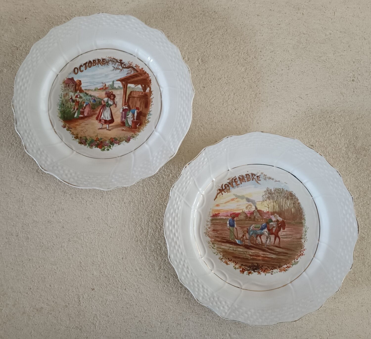 2 assiettes Les mois de l'année Octobre Novembre Saint Amand