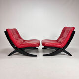 Set of 2 Vintage Black and Red Scissor Chairs, 1970s