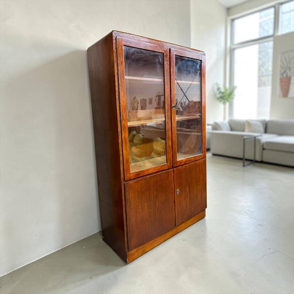 Vintage wooden shallow pharmacy cabinet/laboratory cabinet.