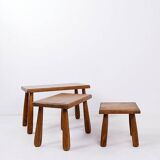 Brutalist Nesting Tables in Oak - Set of 3 - 1960s