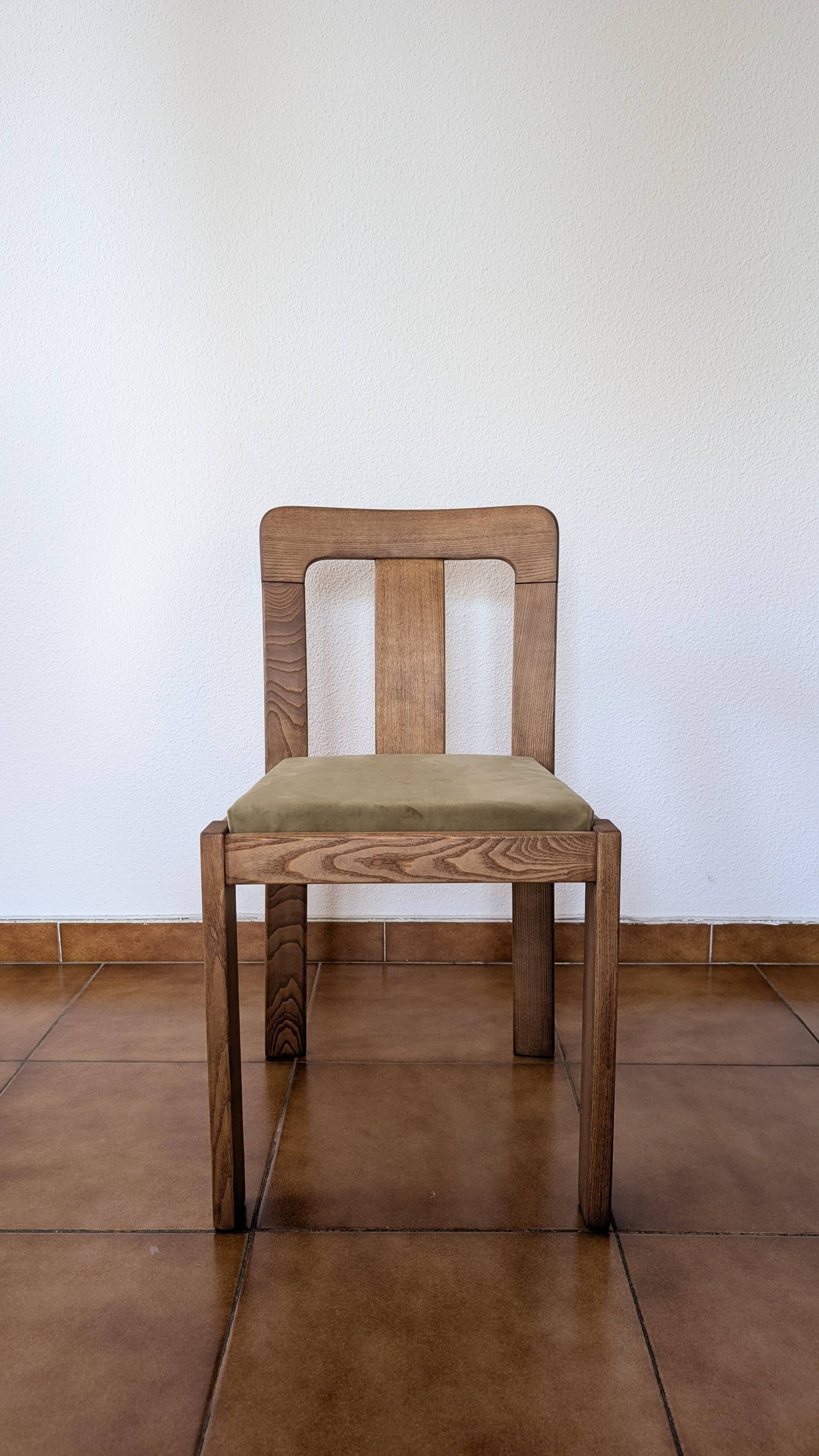 Vintage mahogany chairs – sage green velvet – German design