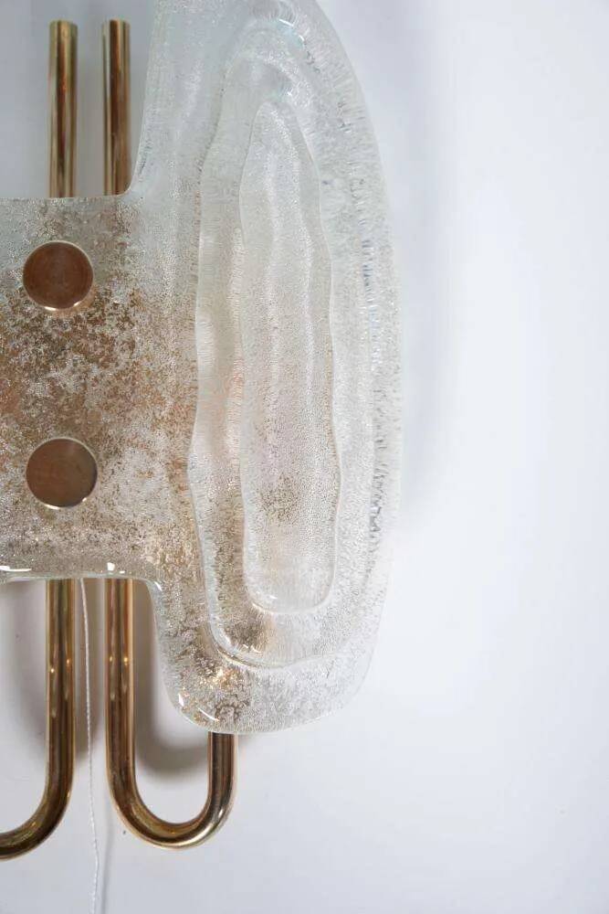 Space Age wall light in glass by Hillebrand, brass and glass.