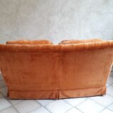 Orange velvet two-seat sofa