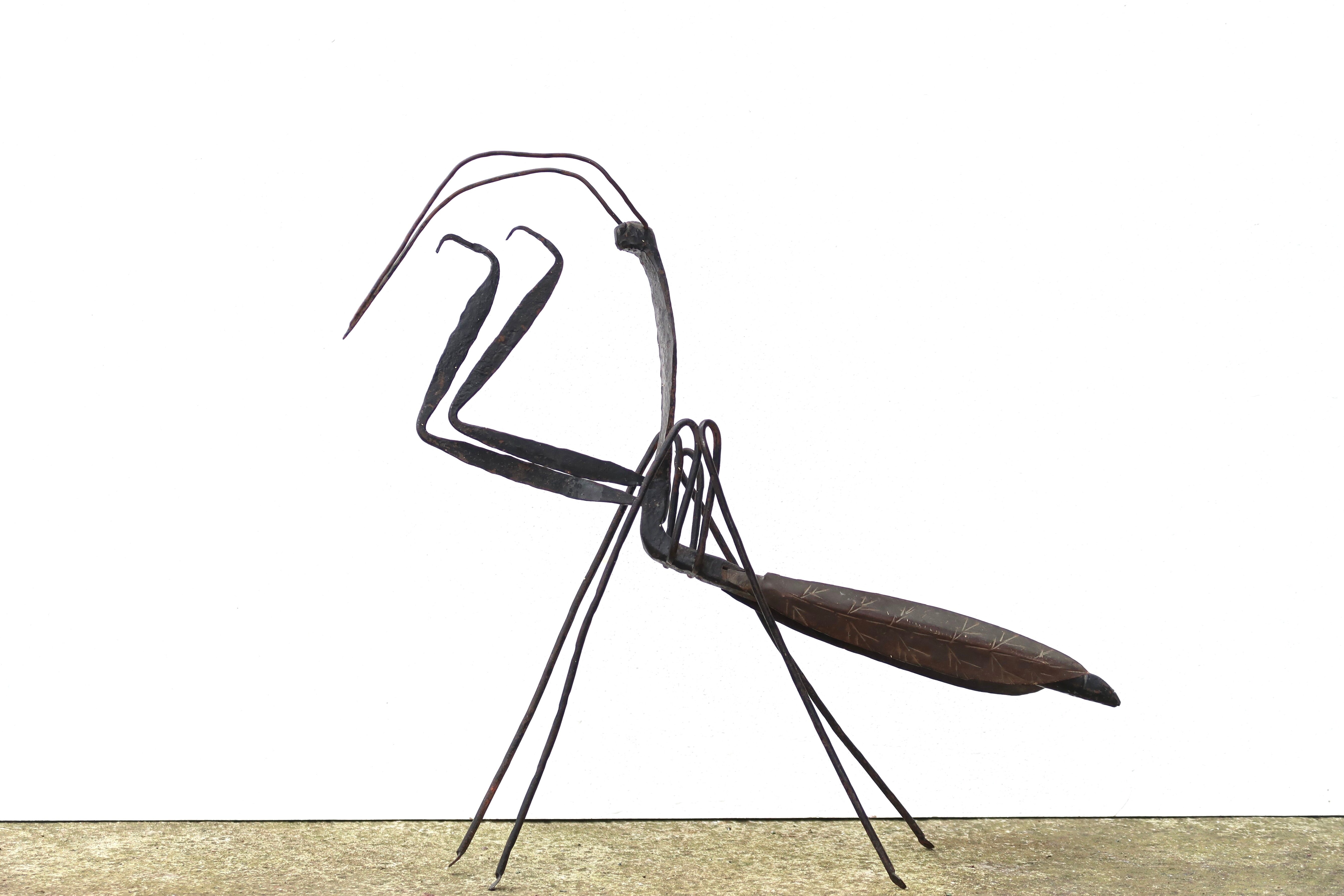 Sculpture of a religious mantis in wrought iron, 50s