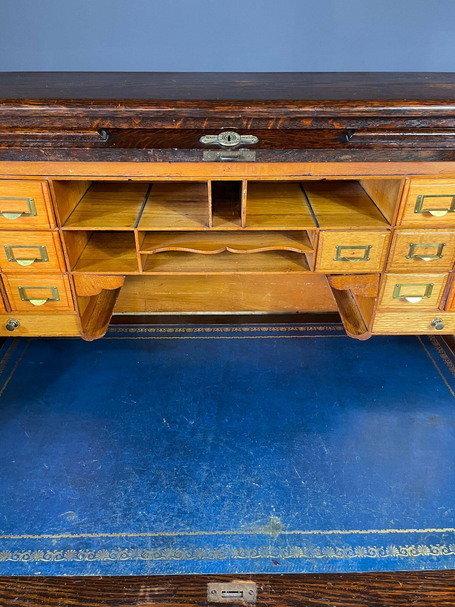 American roll-top desk, solid oak, Czechoslovakia, 1930s