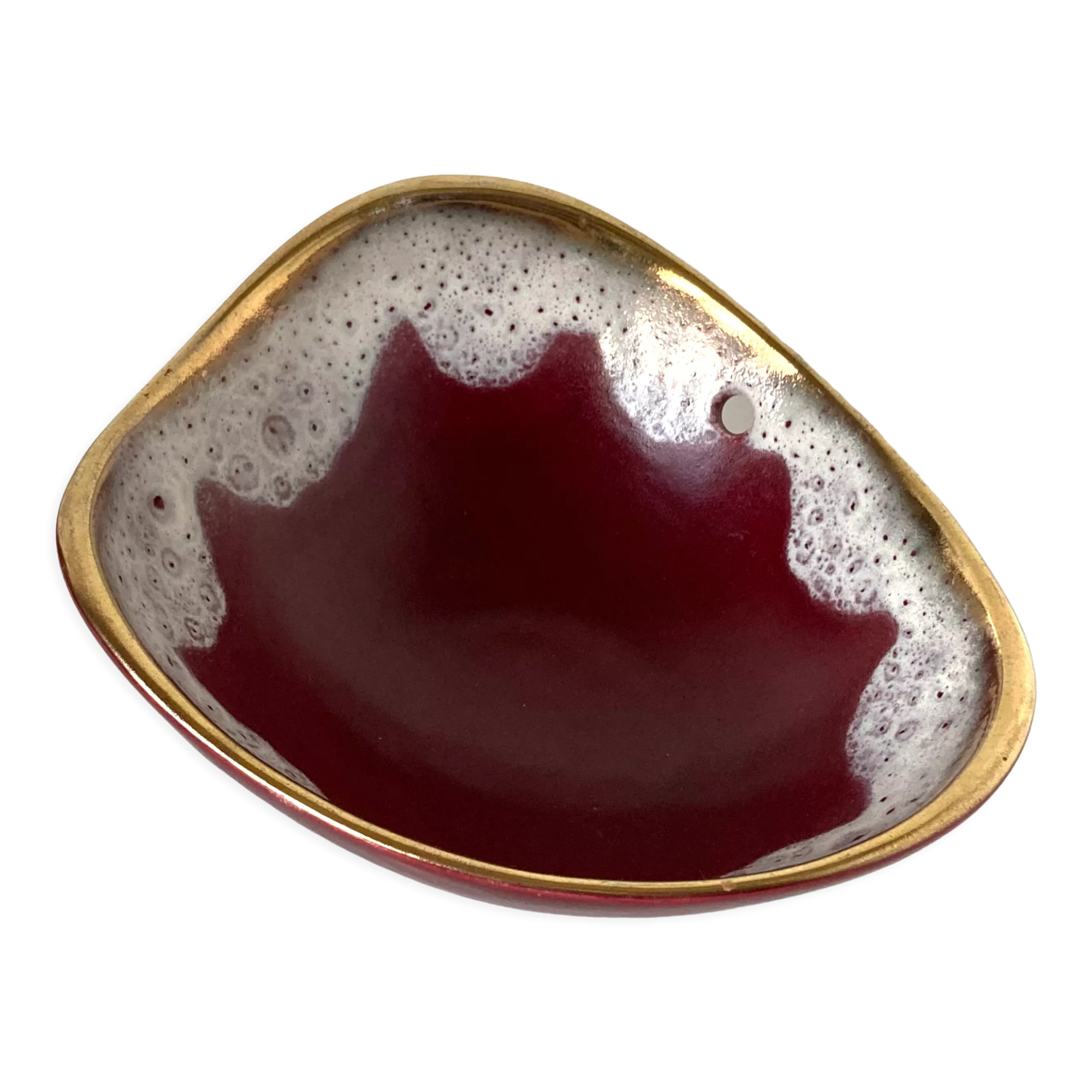 Earthenware pocket tray, red covered and foam with gilding