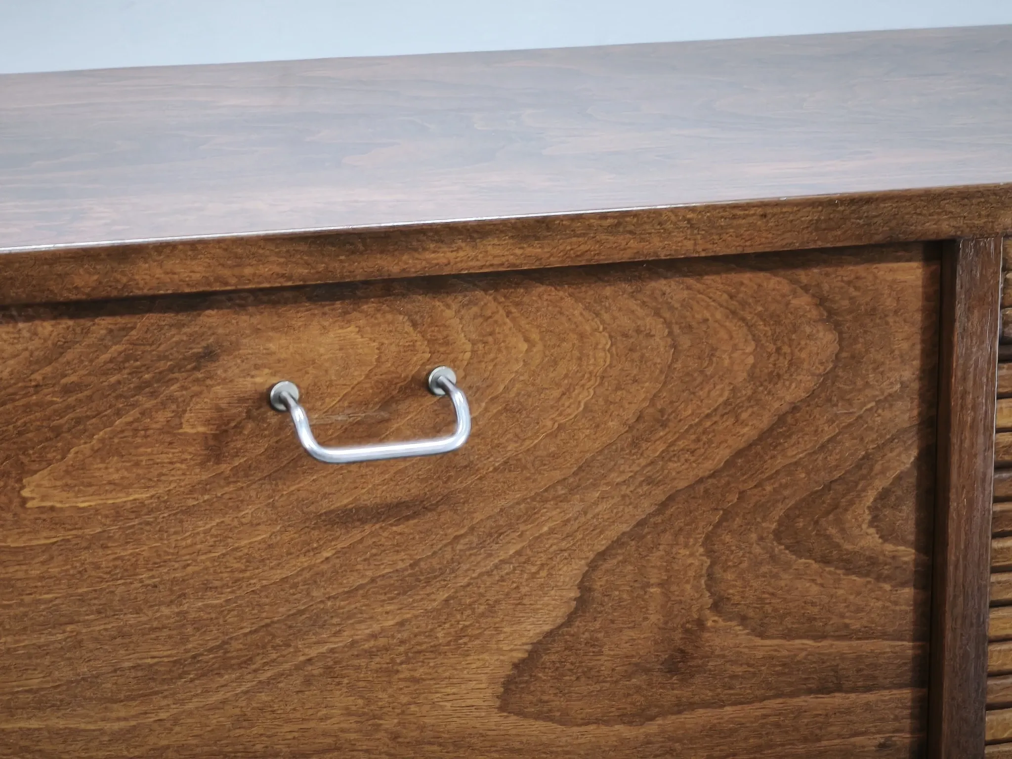 1960s Danish Modern Beech Wood Bar Cabinet with Tambour Door