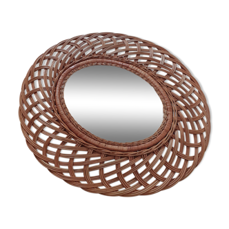 Vintage oval rattan mirror 54cm