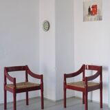2 red Vico Magistretti “Carimate” style armchairs | Italy | 1970s