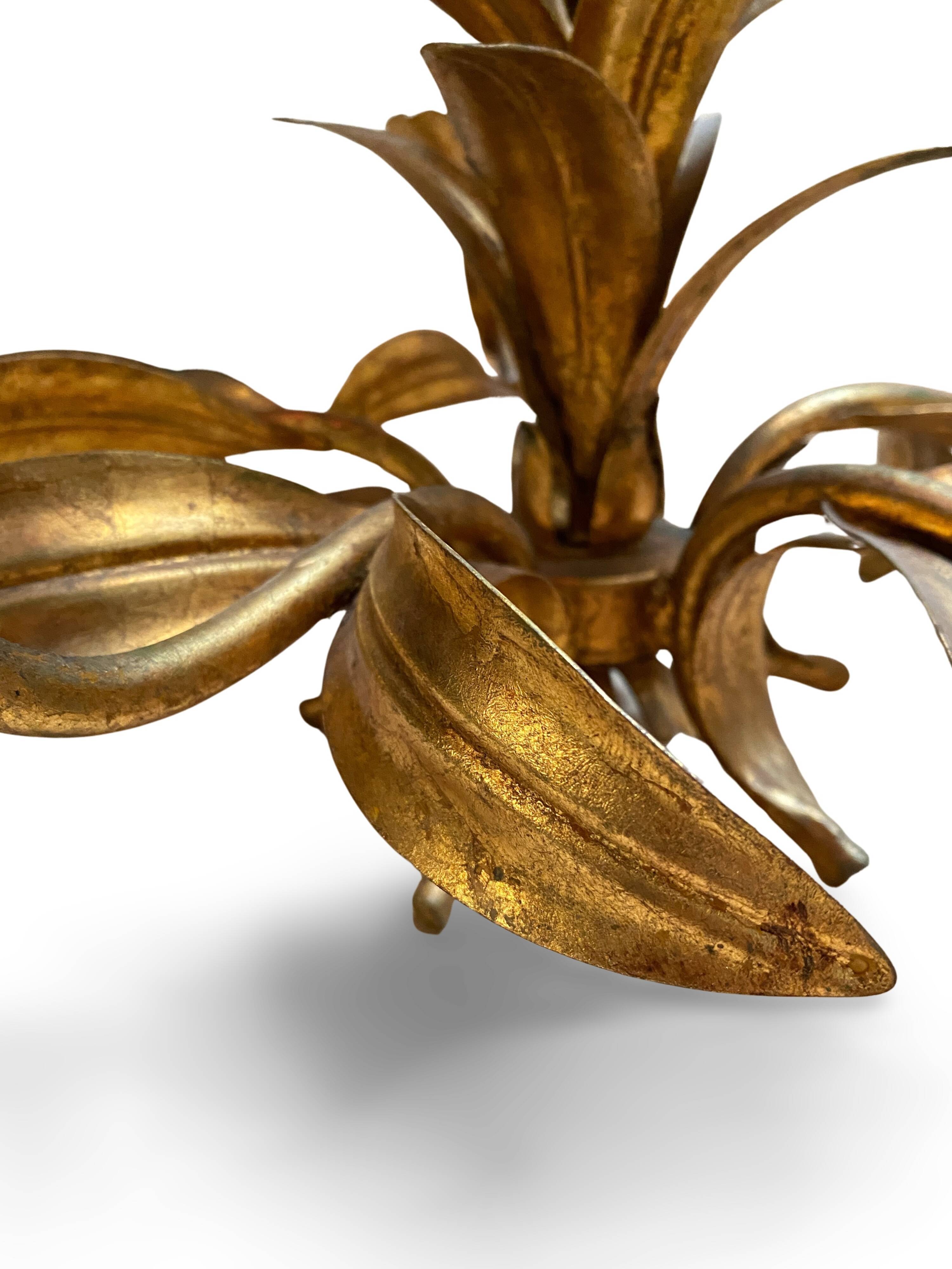 1960s Hollywood Style Gold Metal Chandelier, Fleuri