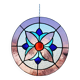 Vitrail circulaire décoratif à motif floral – Verre coloré fait main, Ø 40