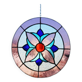 Vitrail circulaire décoratif à motif floral – Verre coloré fait main, Ø 40