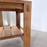 1980 pine wheeled console table