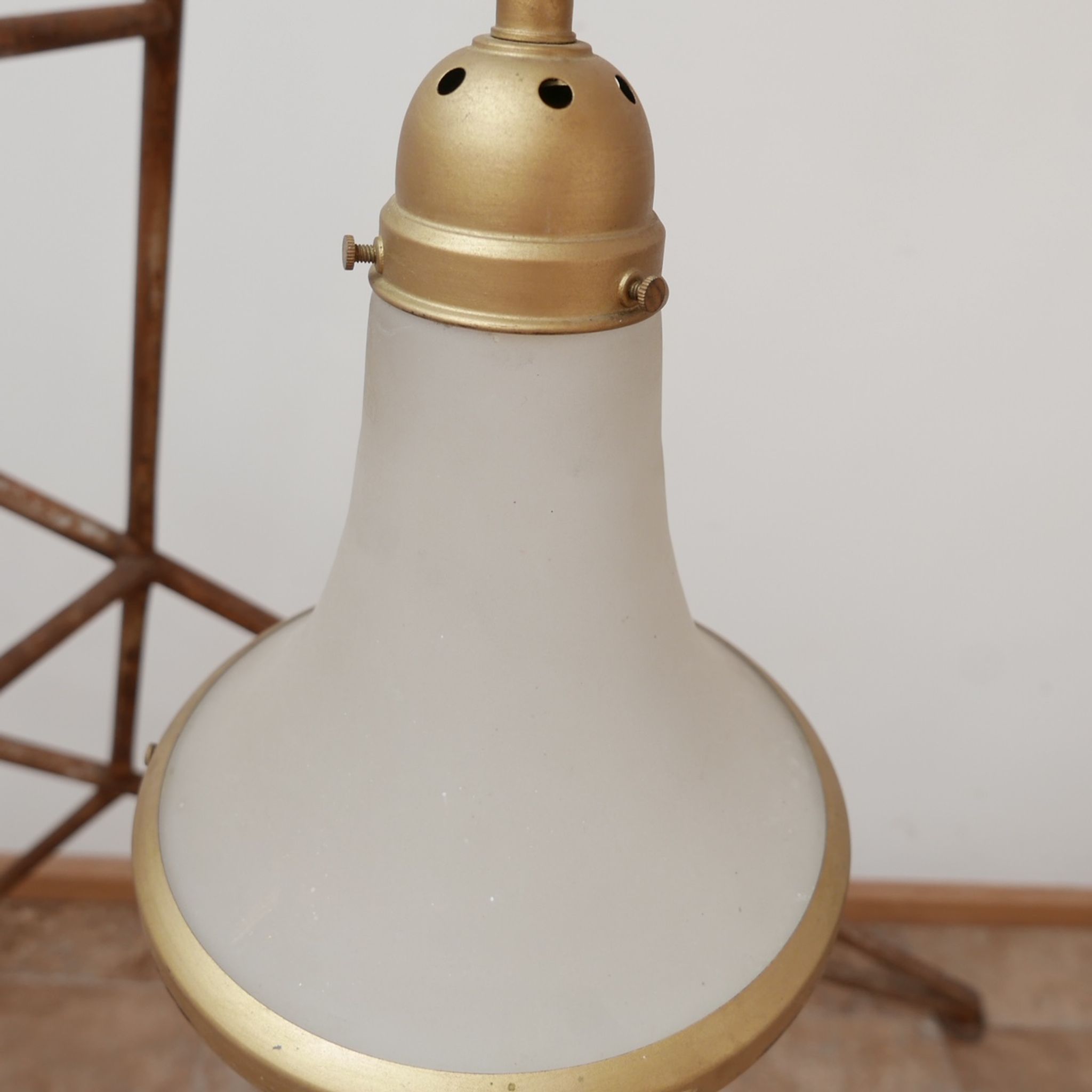 Antique etched glass German pendant light by A.E.G.